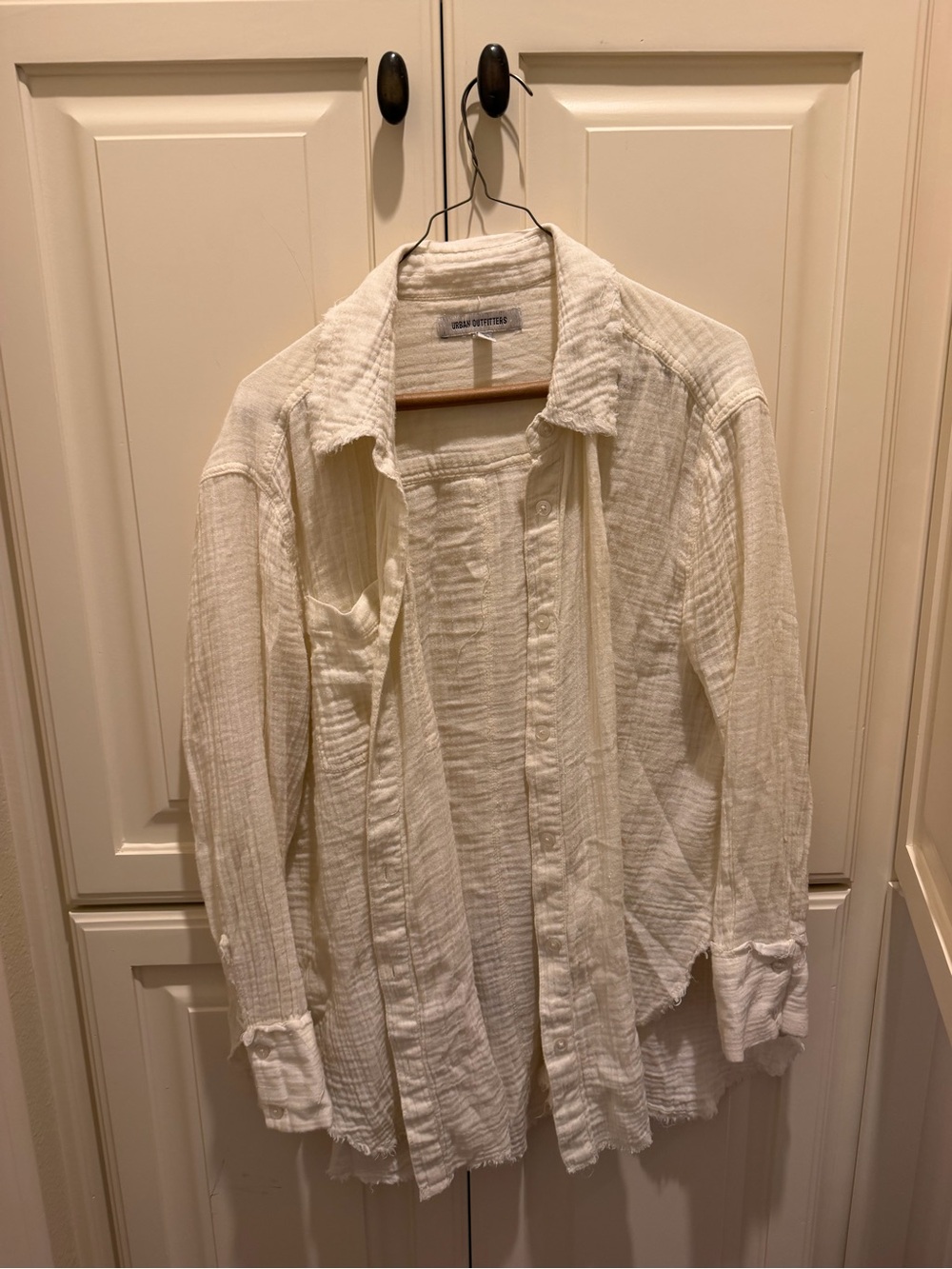 Urban Outfitters Women's Cream Gauze Button-Down Shirt